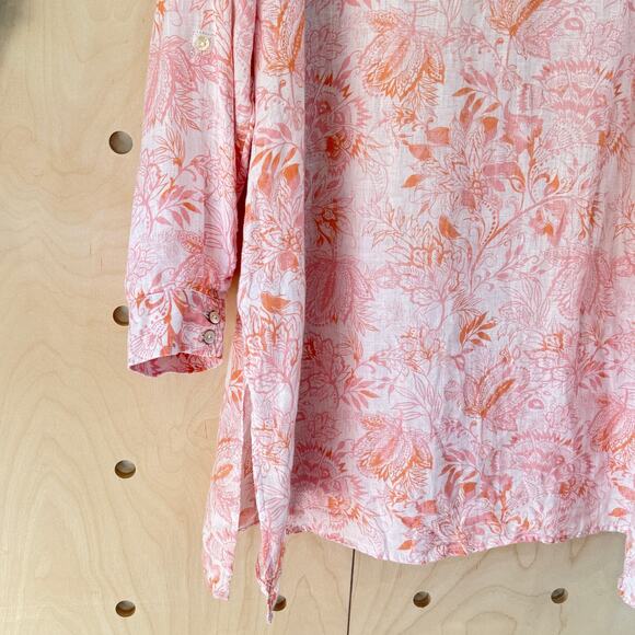 SIGRID OLSEN Linen Button Up Blouse Plus Size 1X Pink Paisley Print on White - Picture 5 of 9